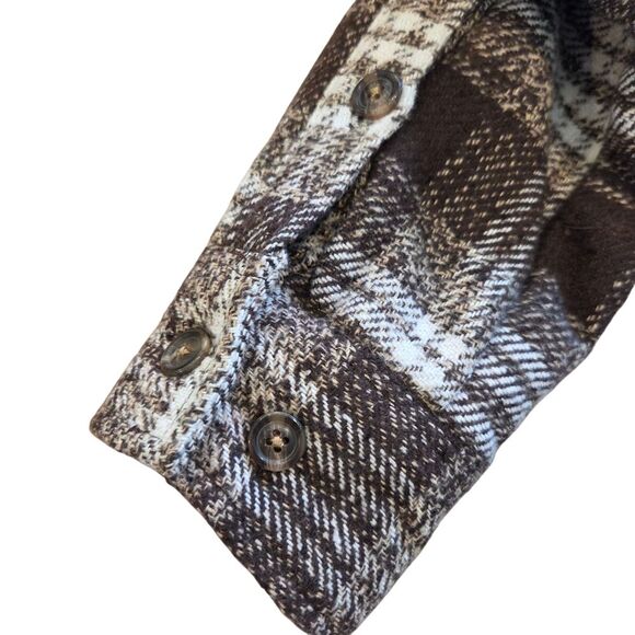 Distortion Men's Plaid Sherpa Hoodie Jacket Brown & White Size S Cozy Warm Fall - Picture 9 of 9